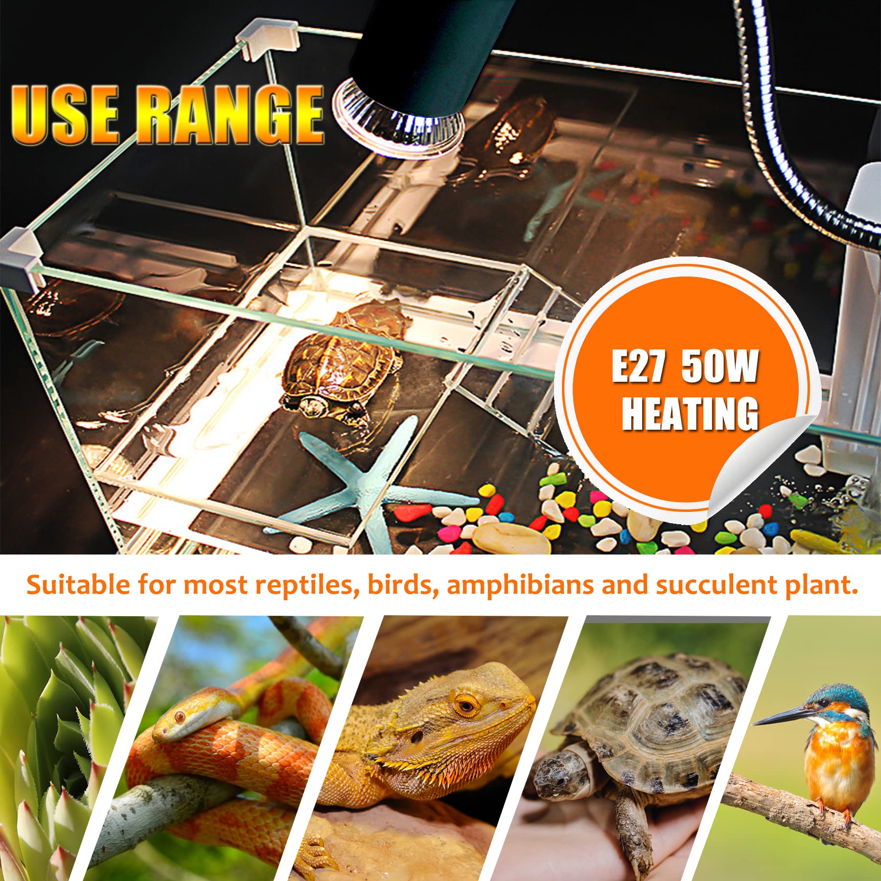 Fischuel Reptile Uv Bulb - 2 Pack 50W Uvb Bulbs, Habitat Basking Heat Lamp For Terrarium (E27, 110V)